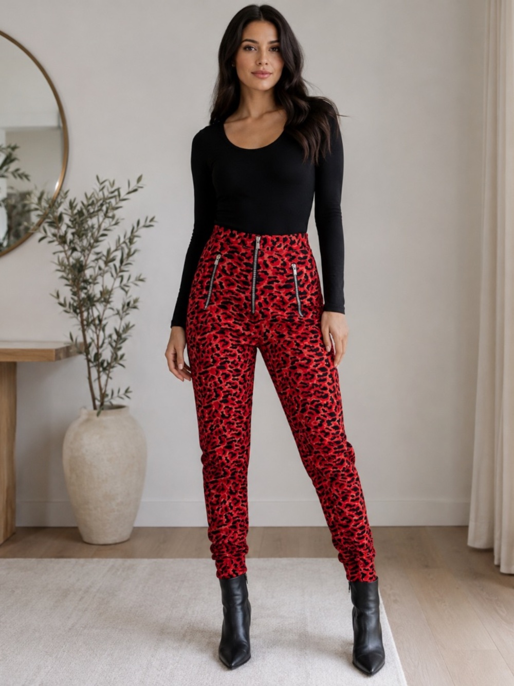 Mistress Rocks Leopard Print Pants Women’s S Red Black High Rise Skinny Y2K Rock